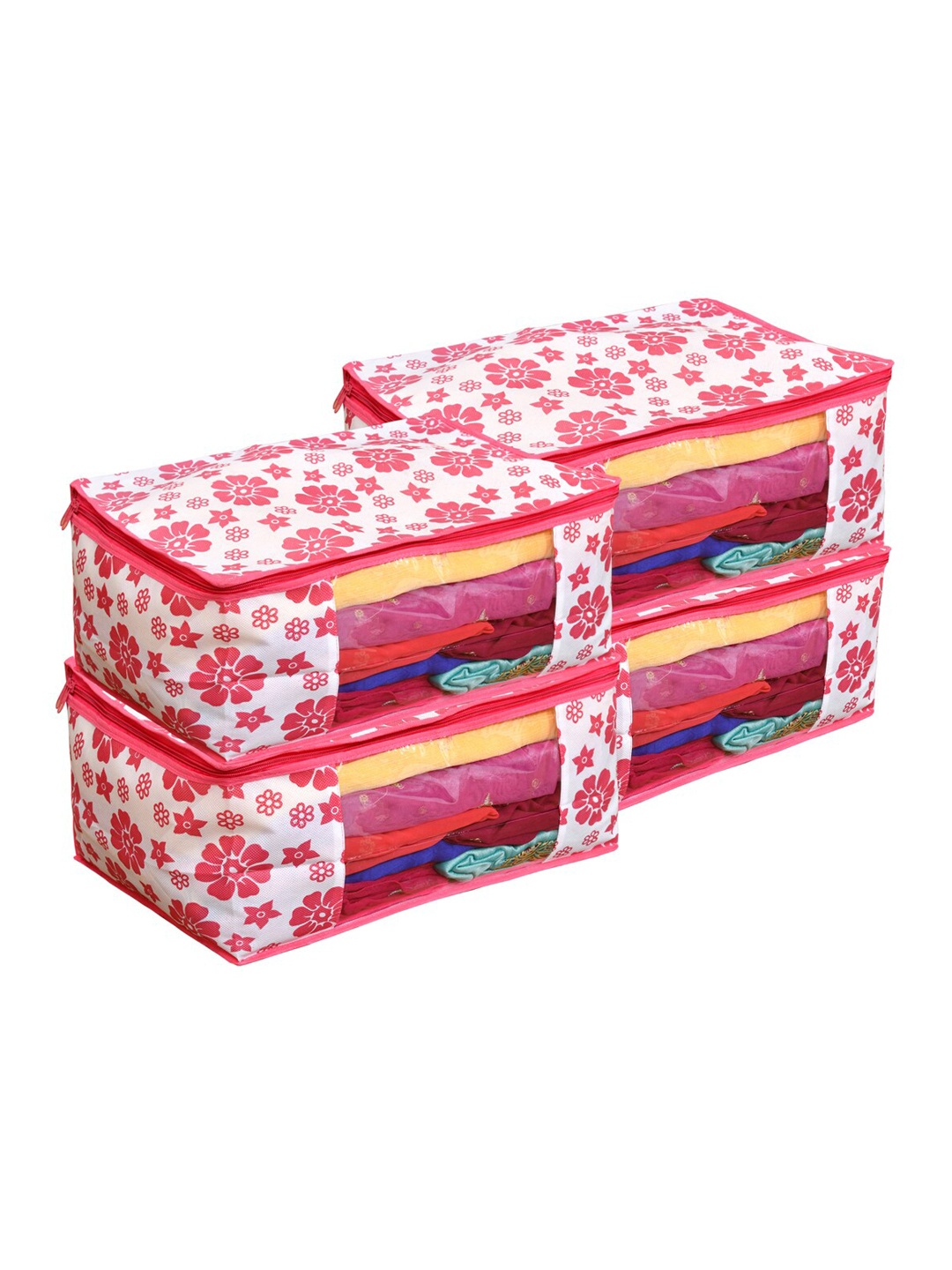 

Home Fresh White & Pink 4-Pieces Floral Printed Saree Organisers