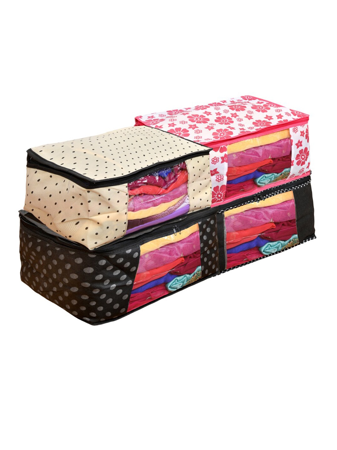 

Home Fresh Black & Pink 4 Pieces Printed Canvas Multi Utility Organisers