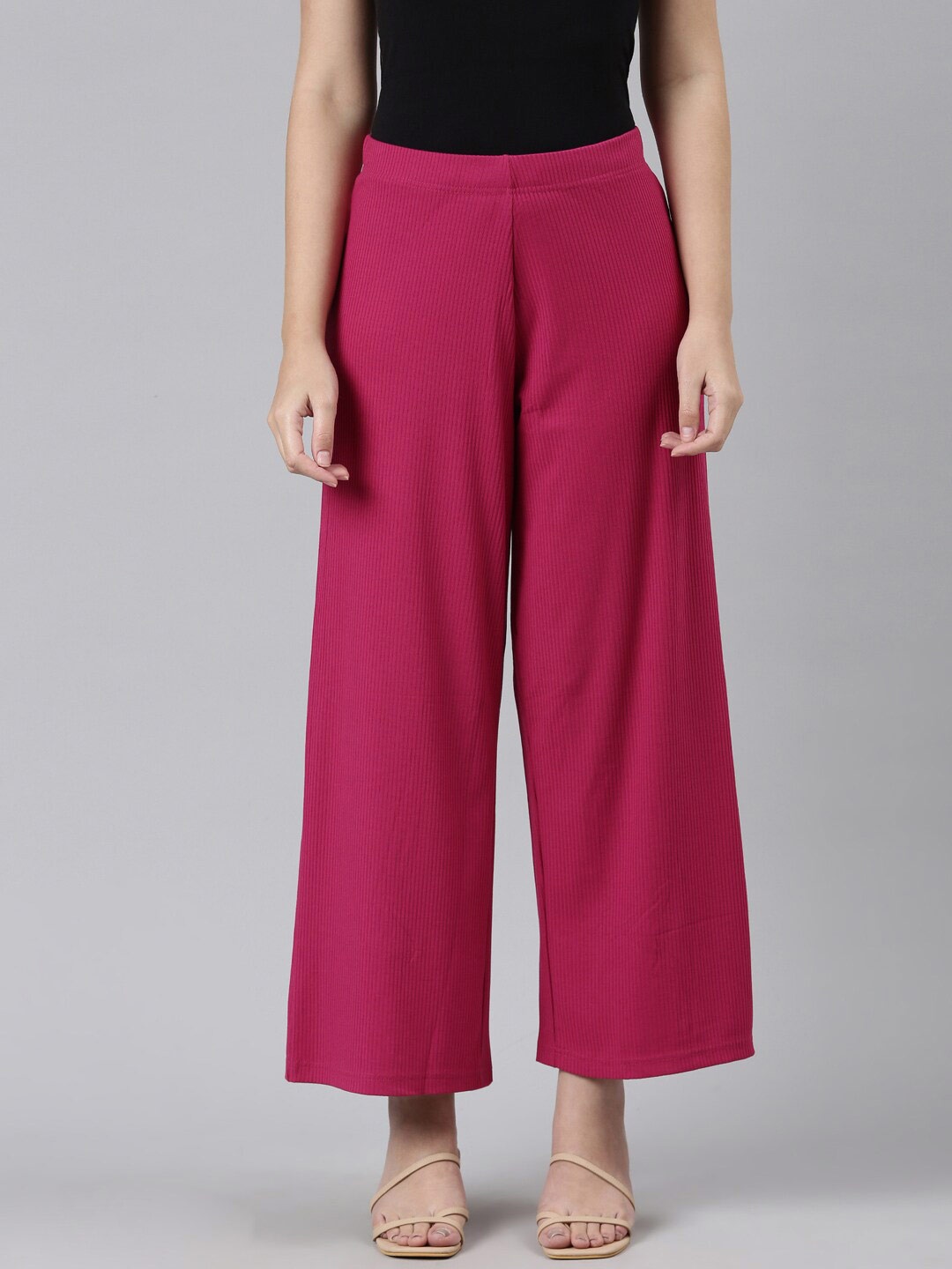 

Go Colors Women Wide Leg Knitted Palazzos, Rose