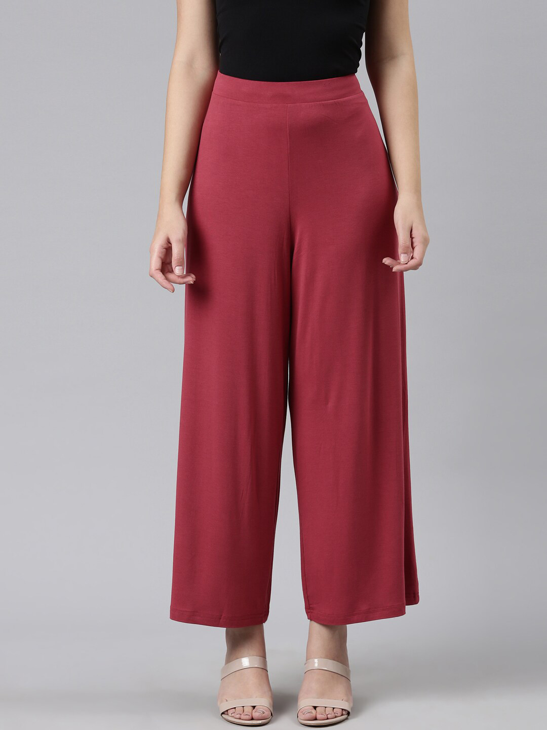 

Go Colors Women Mid Rise Knitted Palazzo, Maroon