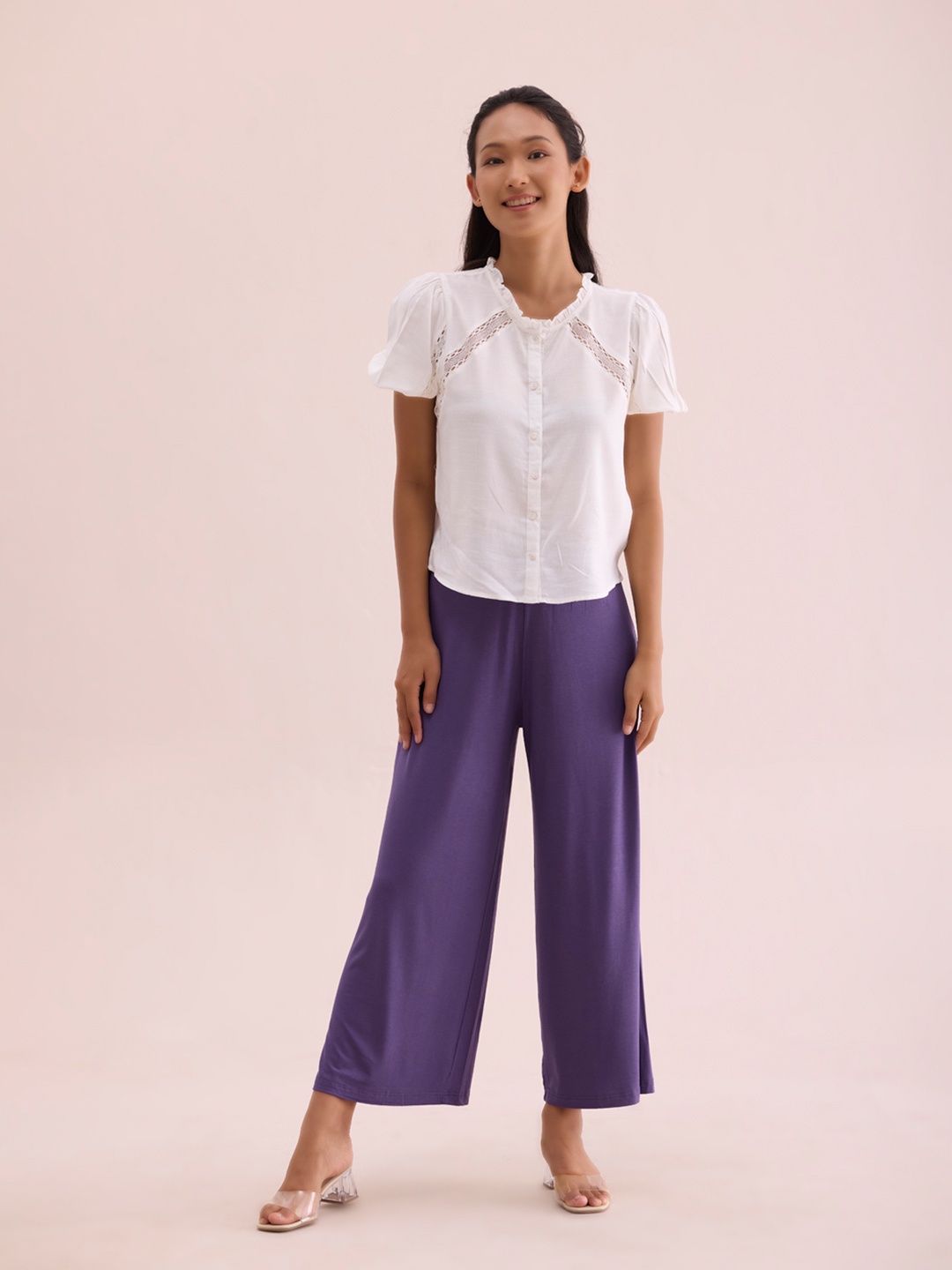 

Go Colors Women Mid Rise Knitted Palazzo, Purple