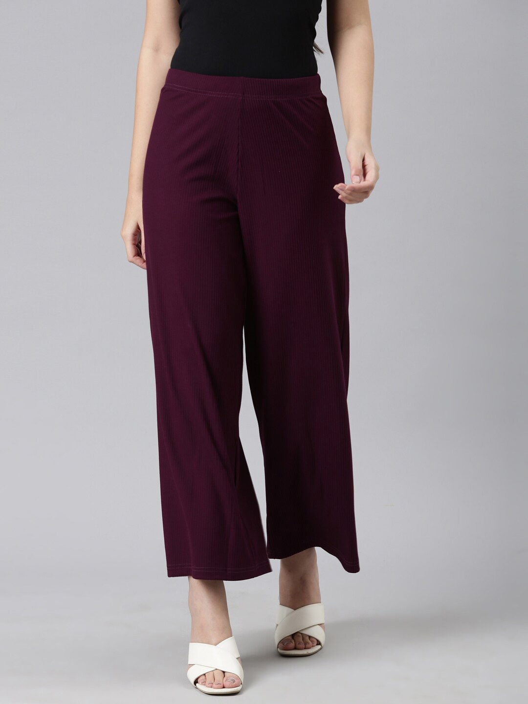 

Go Colors Women Mid Rise Knitted Palazzo, Burgundy