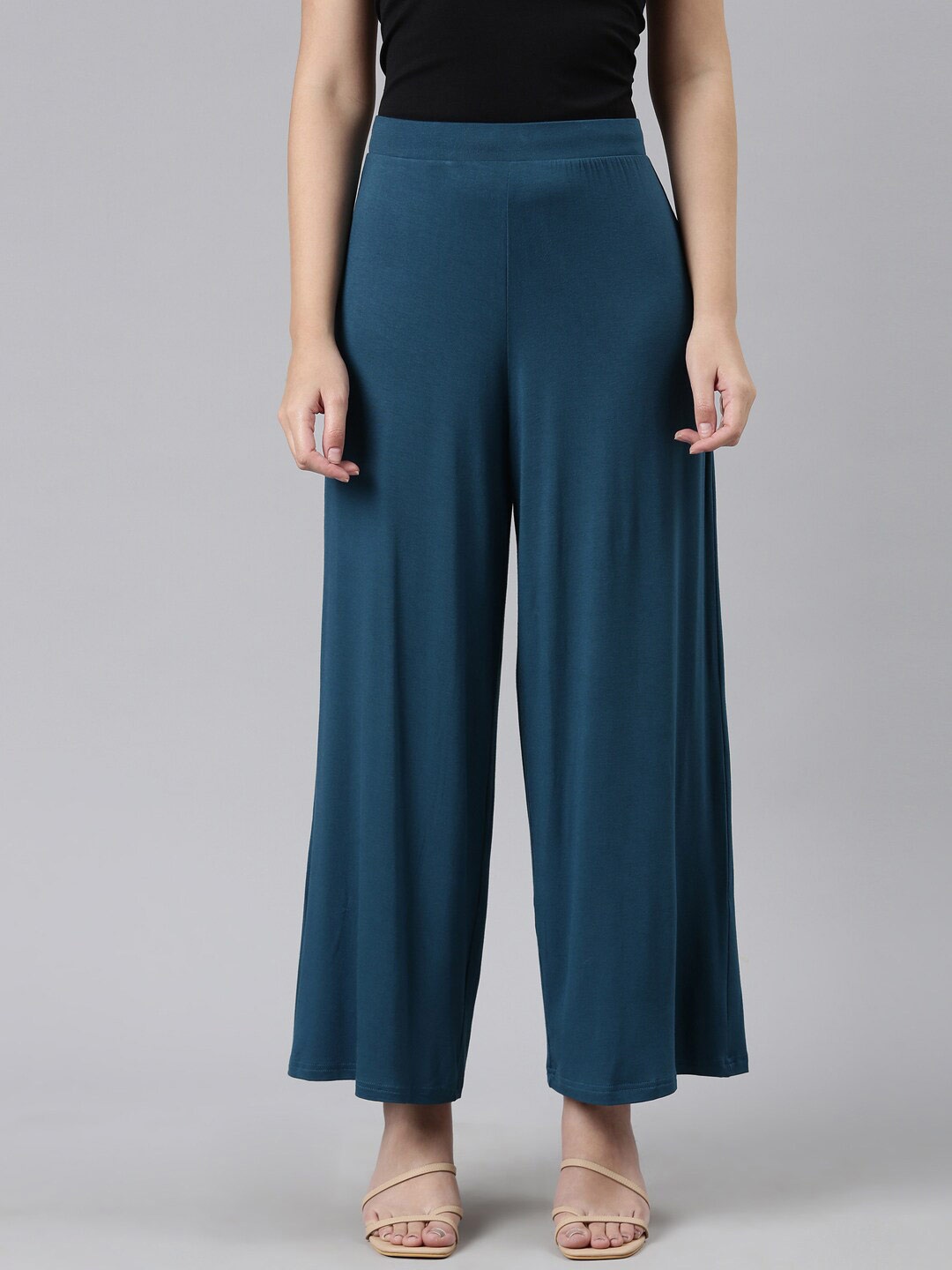 

Go Colors Women Mid Rise Knitted Palazzo, Teal
