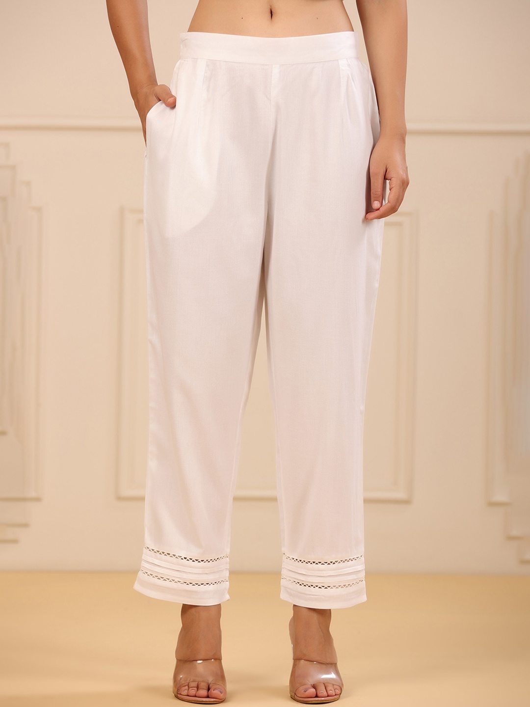 

Juniper Women Tailored Easy Wash Regular Fit Parallel Trousers, White