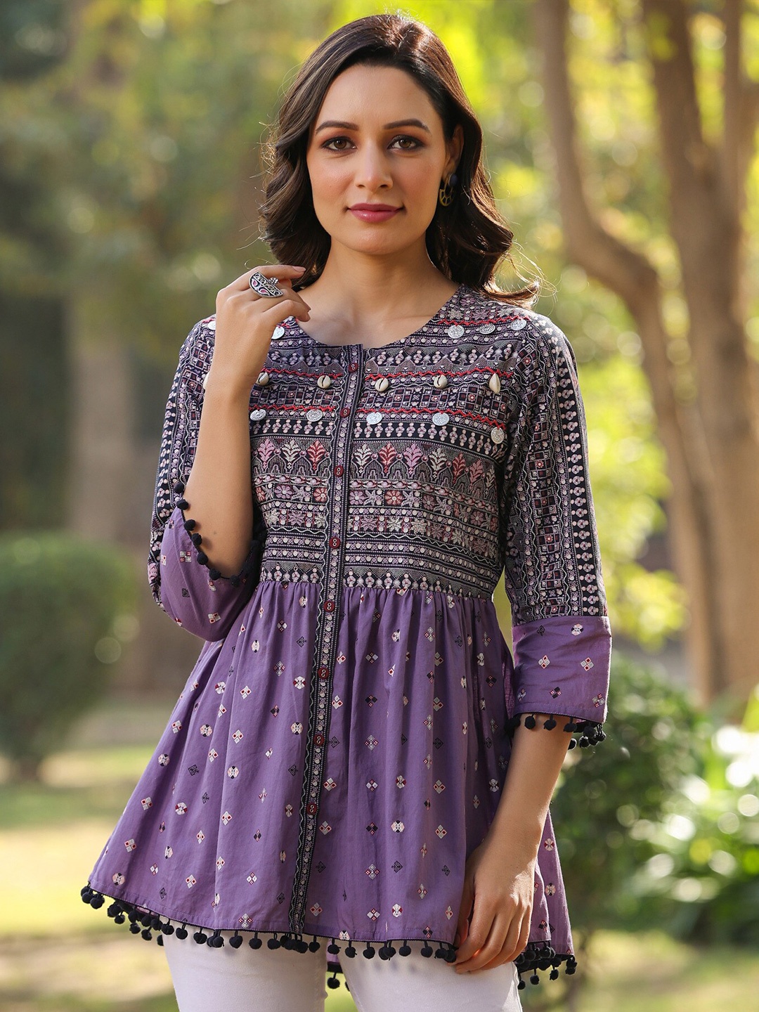 

Juniper Ethnic Motifs Printed Cotton Tunic, Lavender