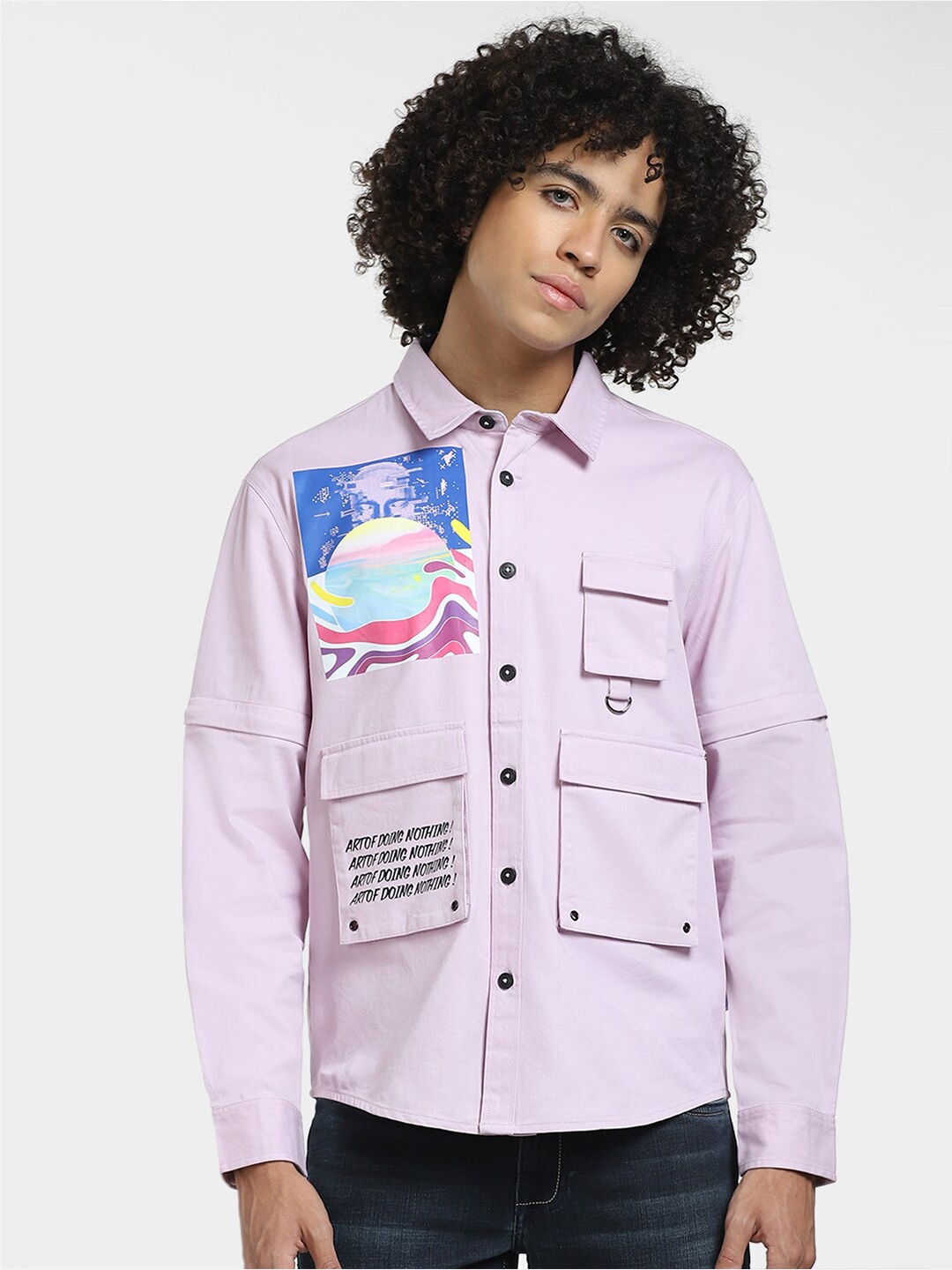 

Jack & Jones Graphic Printed Cotton Casual Shirt, Lavender