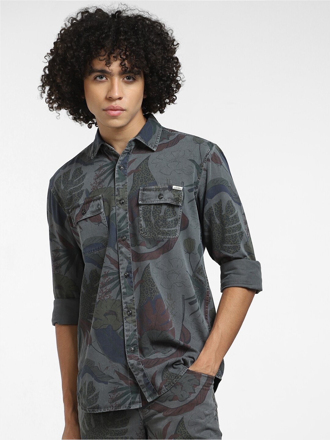 

Jack & Jones Floral Printed Cotton Casual Shirt, Grey