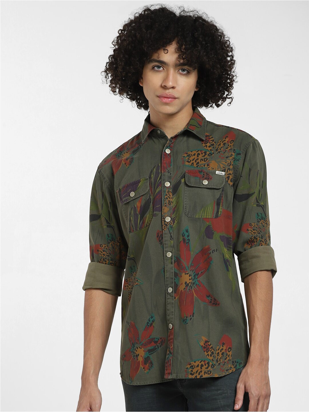 

Jack & Jones Floral Printed Cotton Casual Shirt, Green