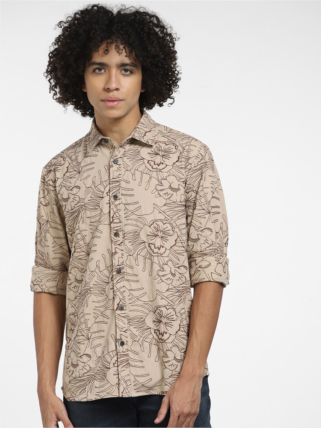 

Jack & Jones Floral Printed Cotton Casual Shirt, Beige