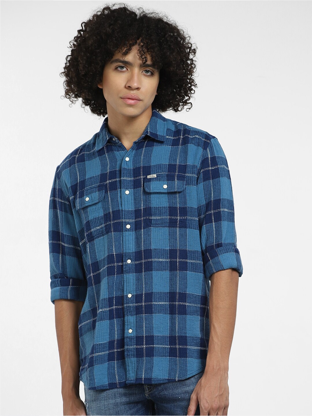 

Jack & Jones Tartan Checks Cotton Casual Shirt, Blue