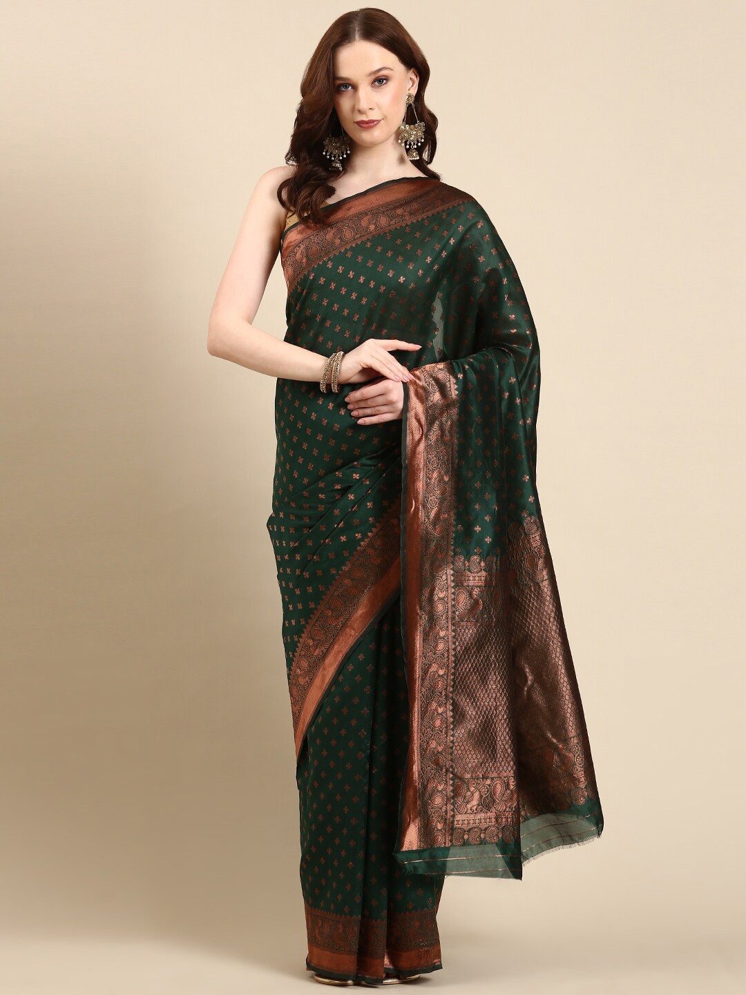 

Anouk Ethnic Motifs Woven Design Zari Kanjeevaram Saree, Green