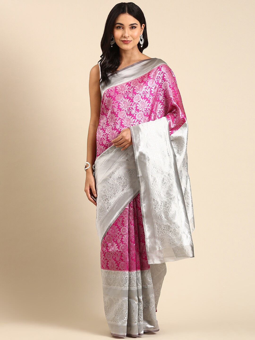 

Anouk Ethnic Motifs Zari Woven Design Kanjeevaram Saree, Fuchsia