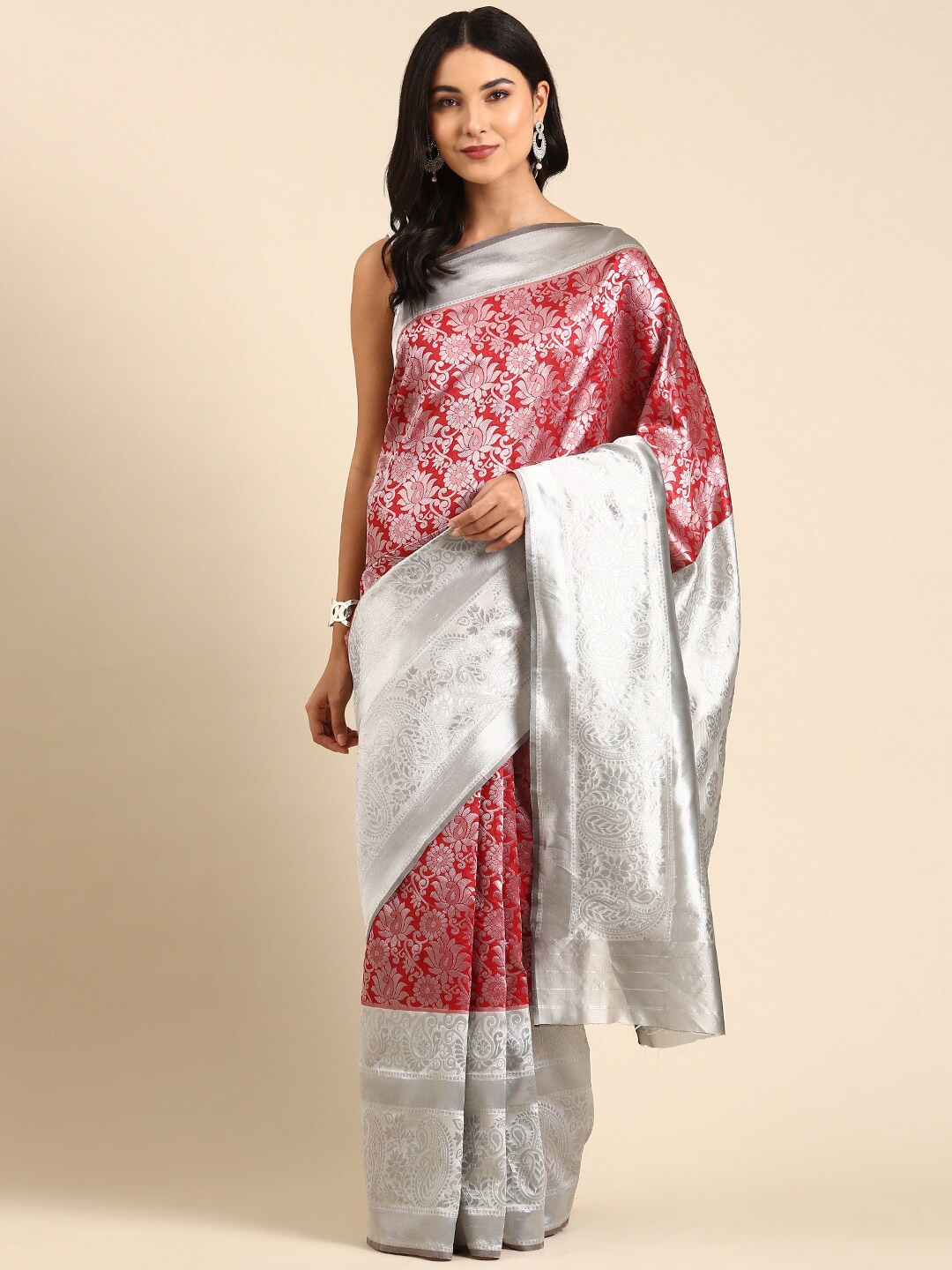 

Anouk Floral Woven Design Zari Silk Blend Kanjeevaram Saree, Red