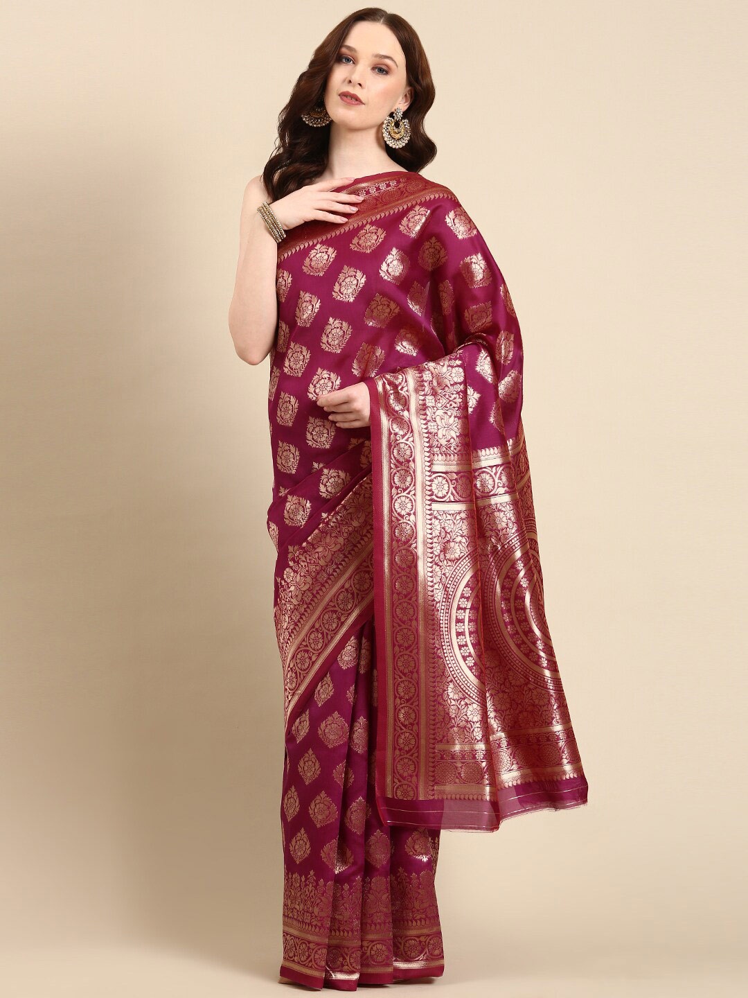 

Anouk Ethnic Motifs Woven Design Zari Silk Blend Kanjeevaram Saree, Magenta