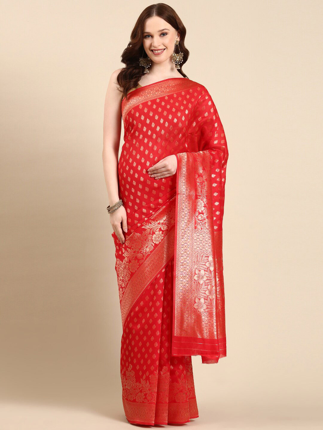 

Anouk Ethnic Woven Design Zari Kanjeevaram Saree, Red