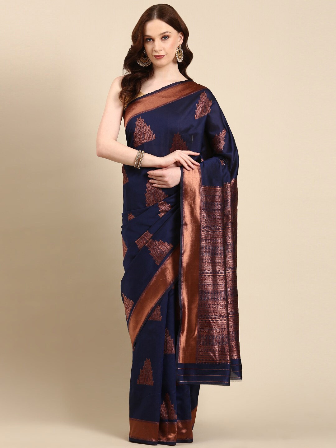 

Anouk Paisley Woven Design Zari Kanjeevaram Saree, Navy blue