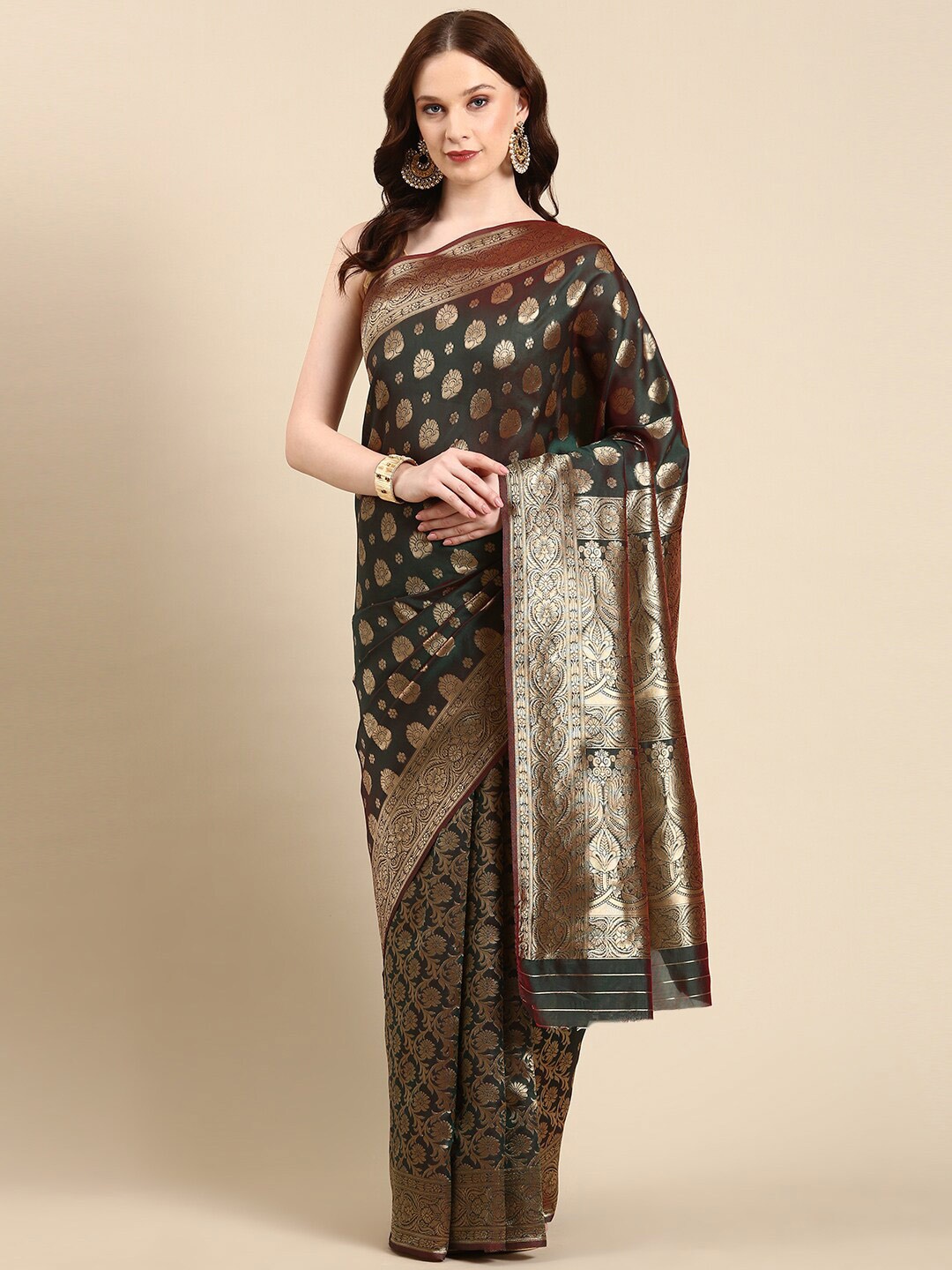 

Anouk Ethnic Woven Design Zari Banarasi Saree, Green