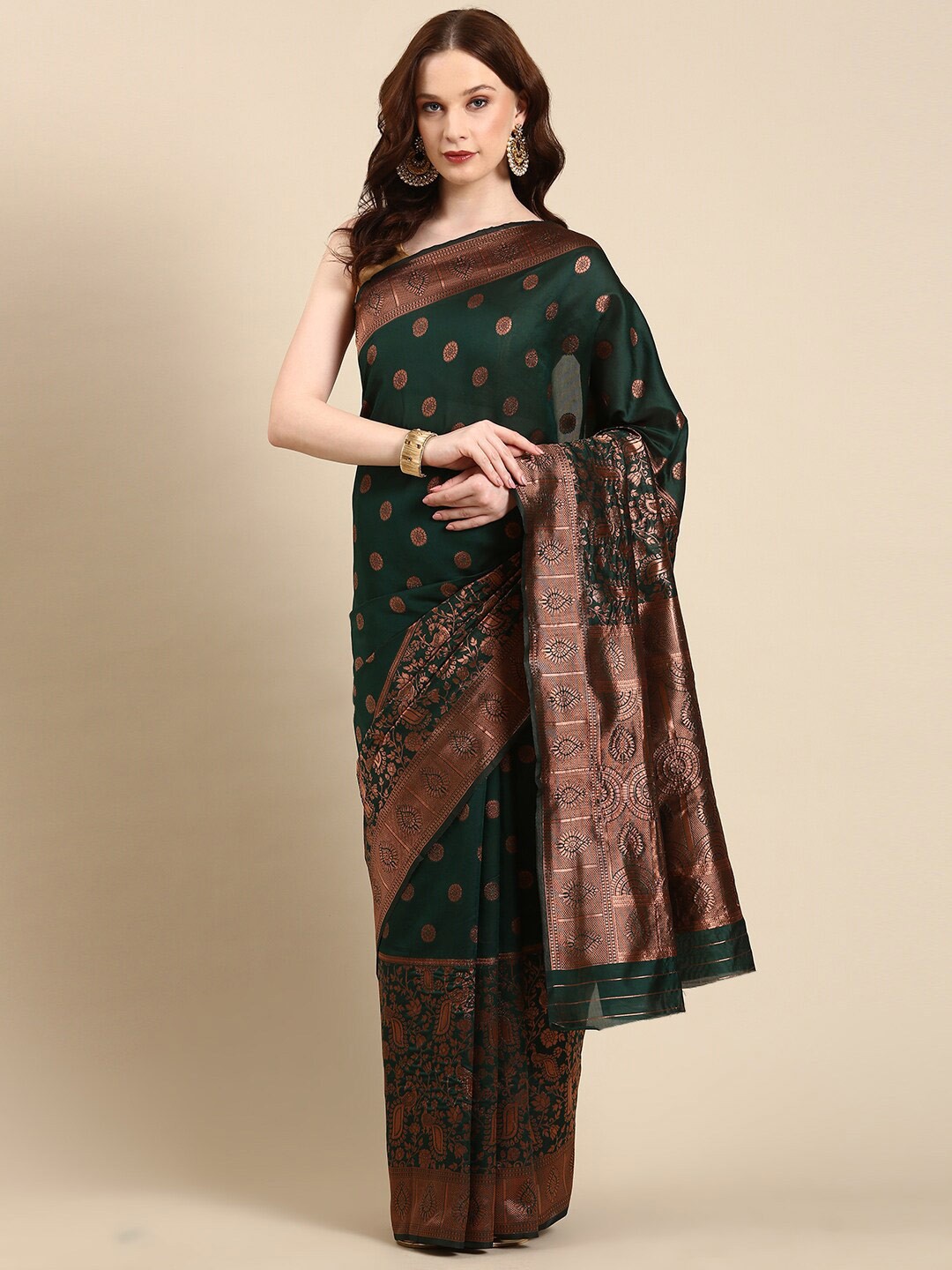 

Anouk Floral Woven Design Zari Kanjeevaram Saree, Green