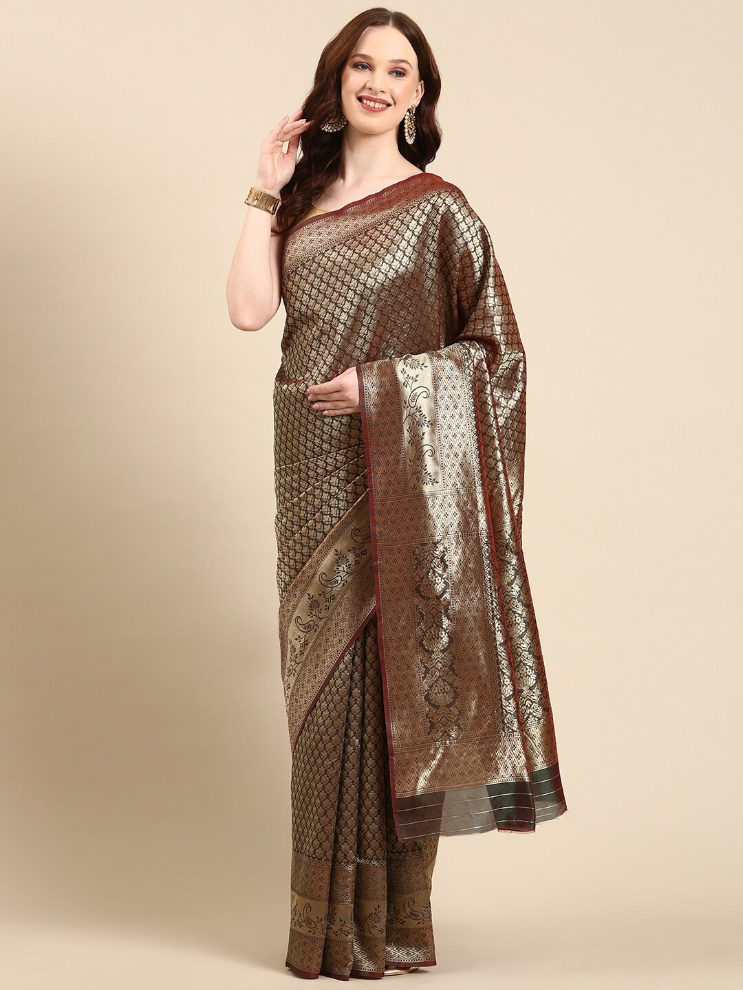 

Anouk Ethnic Woven Design Zari Banarasi Saree, Green