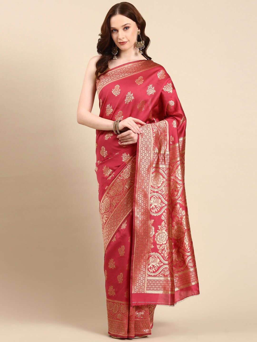 

Anouk Ethnic Motifs Woven Design Zari Silk Blend Banarasi Saree, Coral