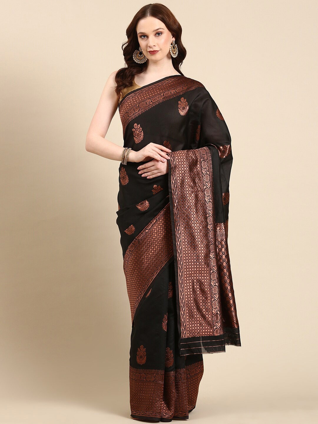 

Anouk Ethnic Motifs Woven Design Zari Silk Blend Banarasi Saree, Black