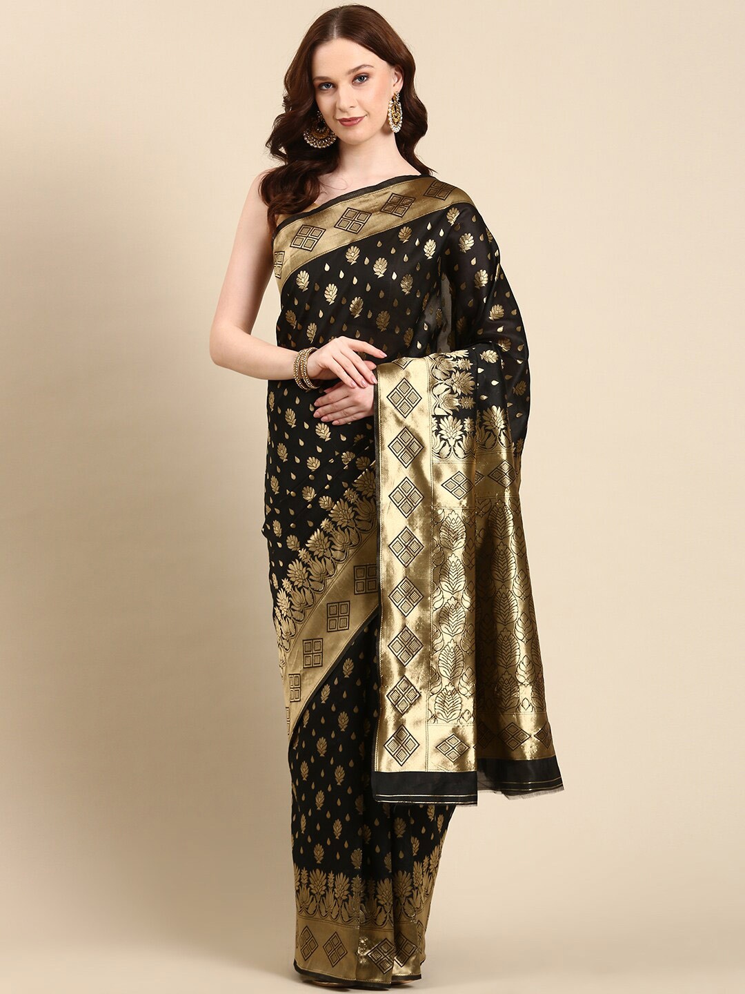 

Anouk Woven Design Zari Kanjeevaram Saree, Black