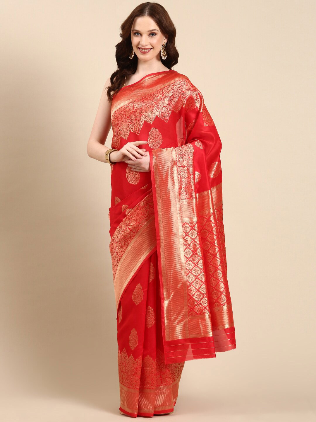 

Anouk Ethnic Motifs Woven Design Zari Silk Blend Banarasi Saree, Red