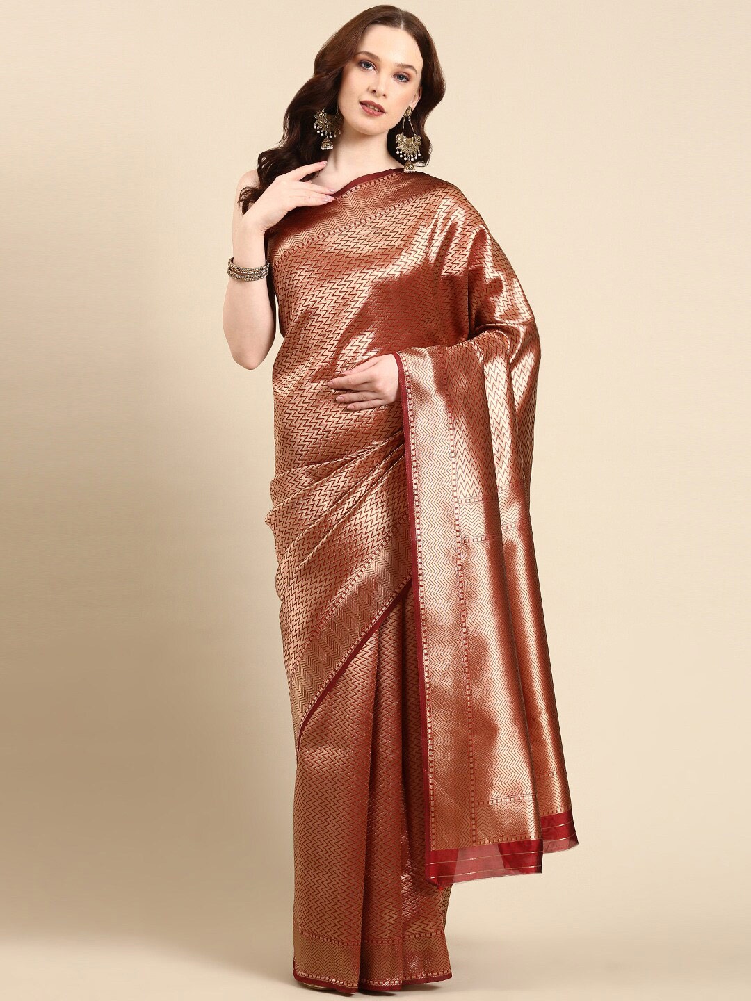 

Anouk Chevron Woven Design Zari Kanjeevaram Saree, Maroon