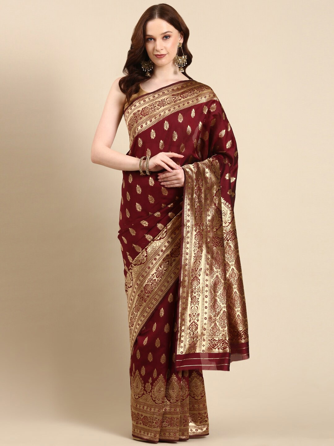 

Anouk Ethnic Motifs Zari Woven Design Kanjeevaram Saree, Maroon