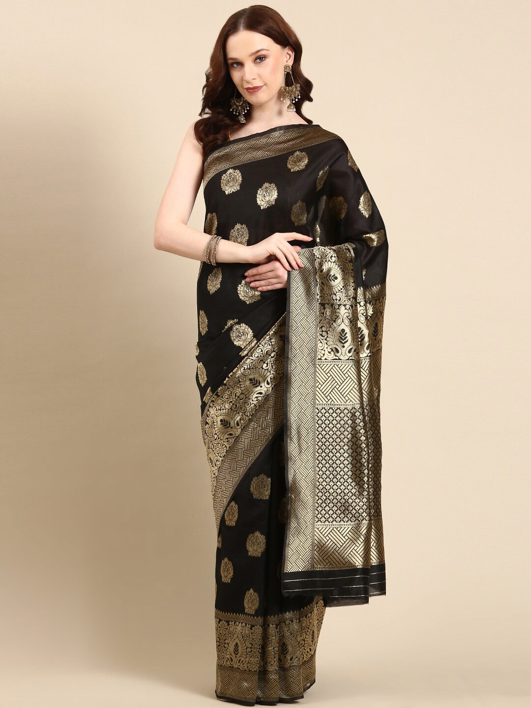 

Anouk Ethnic Motifs Woven Design Zari Banarasi Saree, Black