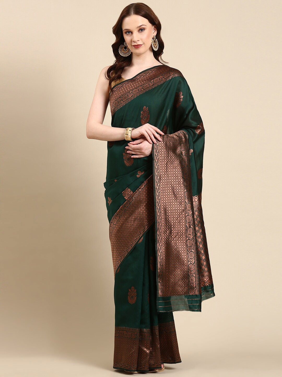 

Anouk Ethnic Woven Design Zari Banarasi Saree, Green