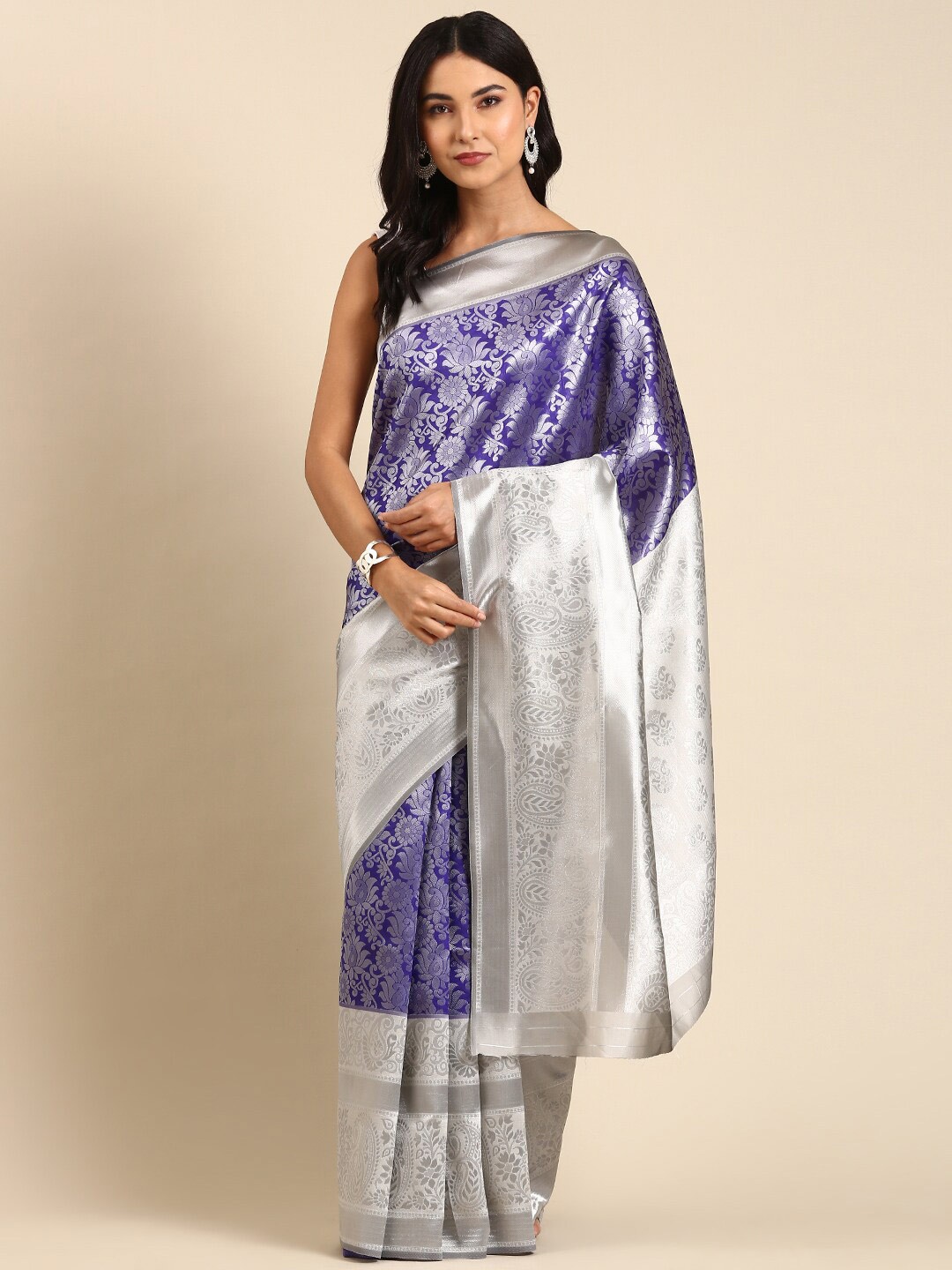 

Anouk Ethnic Motifs Zari Silk Blend Kanjeevaram Saree, Blue