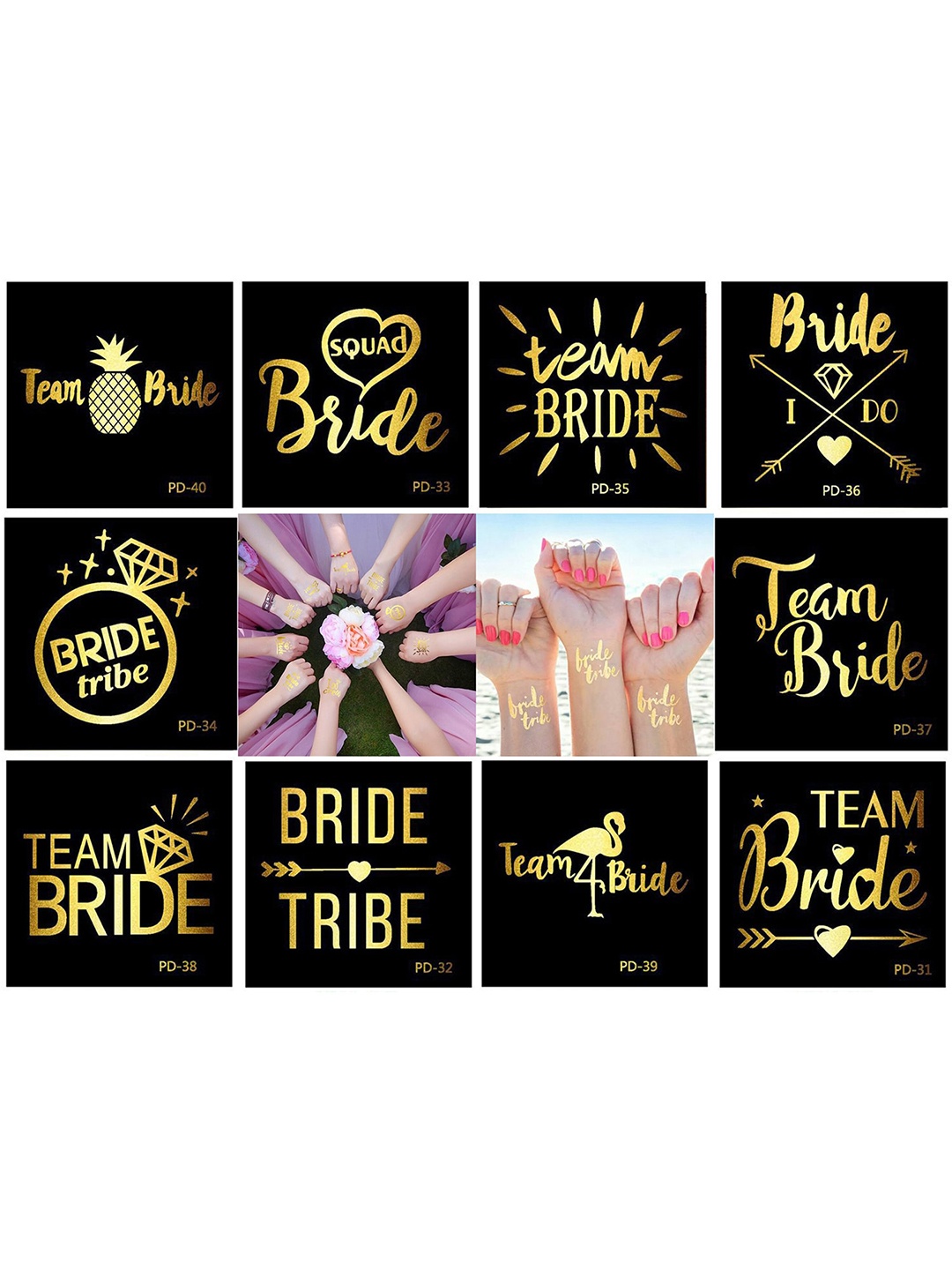 

S.A.V.I. 10Pcs Golden Metallic Temporary Tattoos For Bridesmaids, Gold