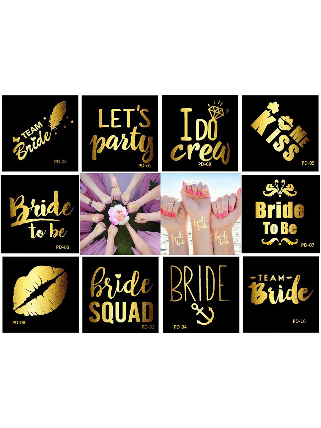 

S.A.V.I. Set Of 10 Golden Metallic Temporary Tattoos, Gold