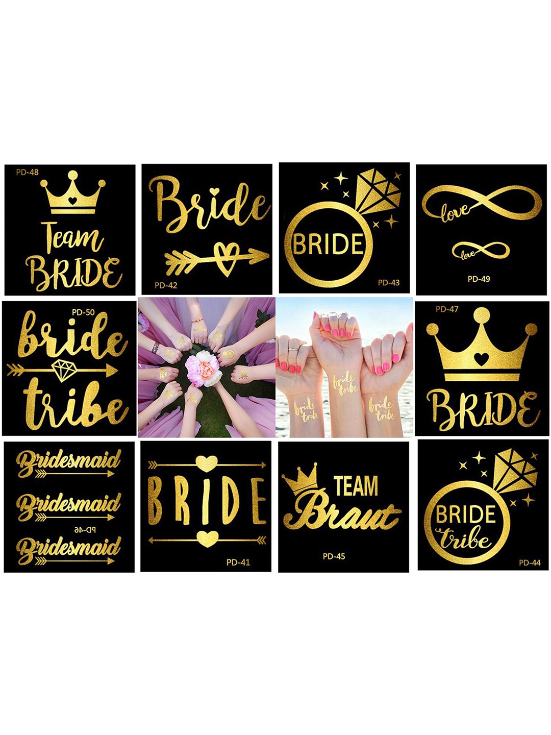 

S.A.V.I. 10Pcs Golden Metallic Temporary Tattoos For Bridesmaids, Gold