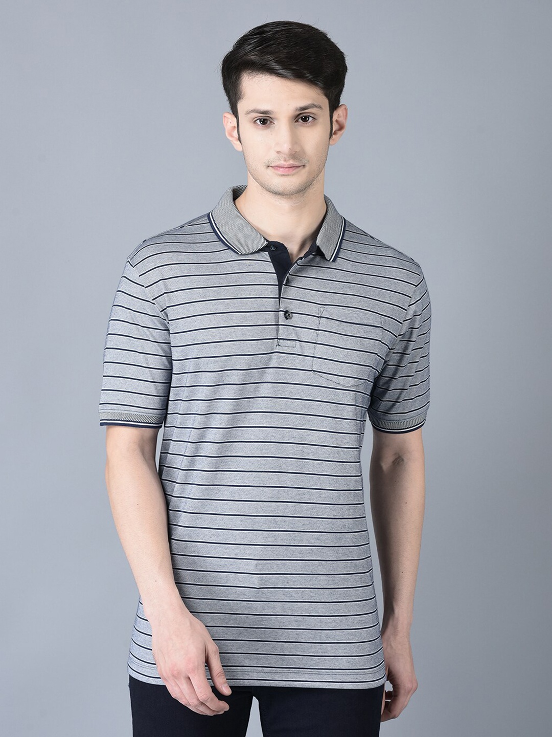

CANOE Striped Polo Collar T-shirt, Grey