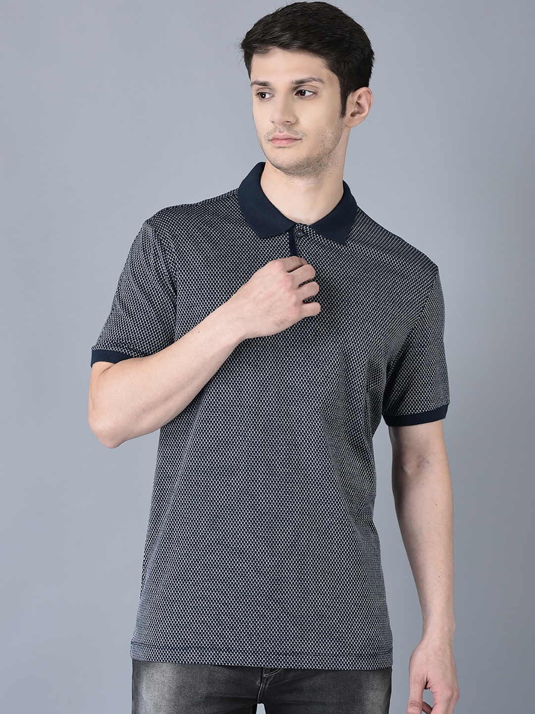 

CANOE Geometric Printed Polo Collar Pure Cotton T-shirt, Blue