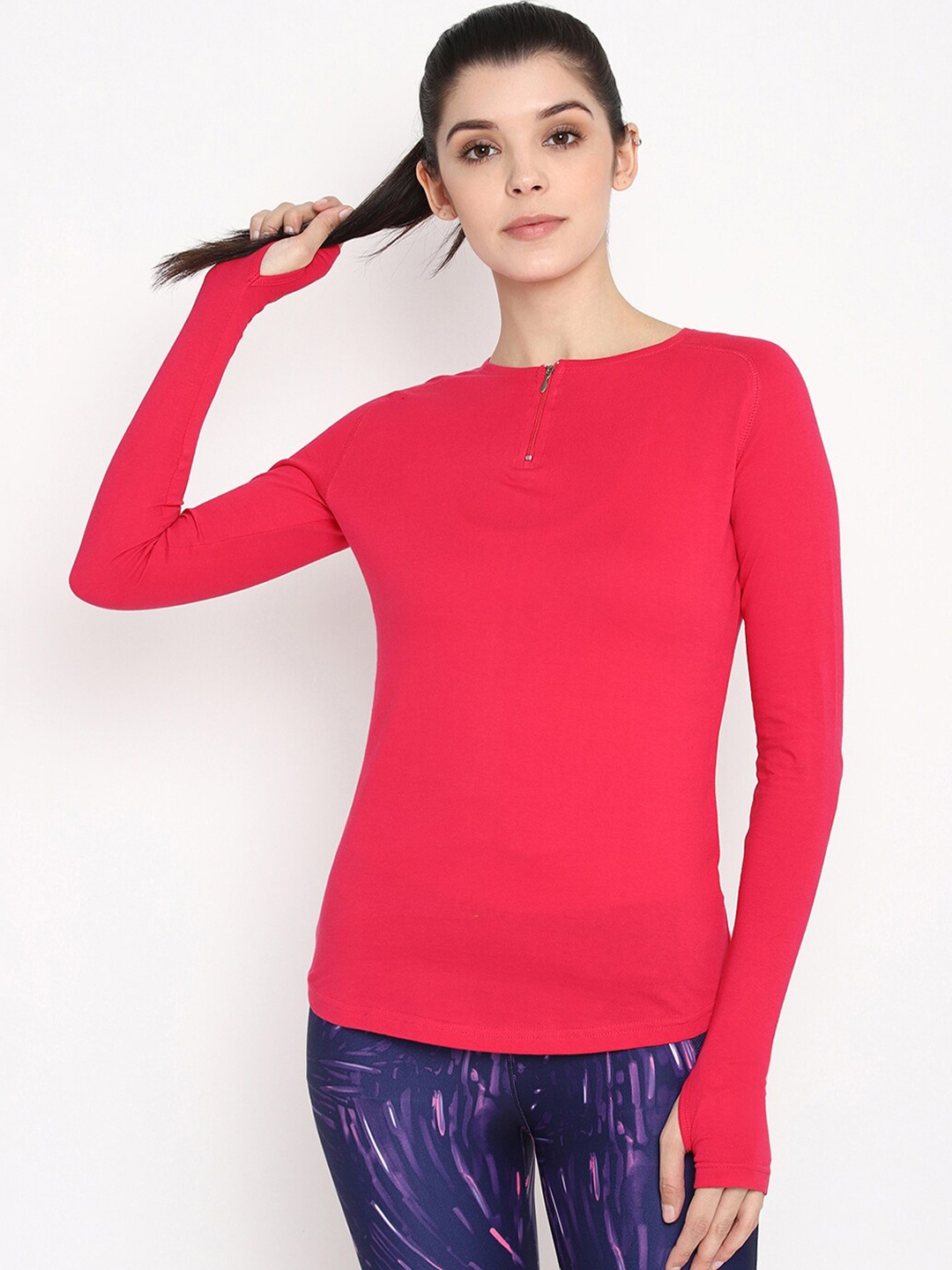 

appulse Raglan Sleeves Henley Neck Cotton Slim Fit T-shirt, Pink