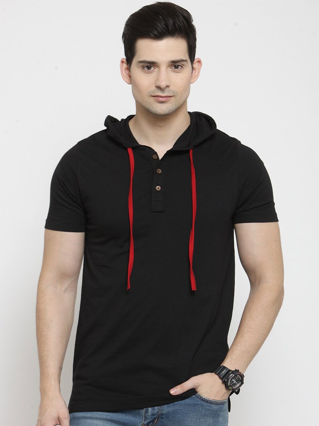 

Kalt Short Sleeves Hooded Slim Fit T-shirt, Black