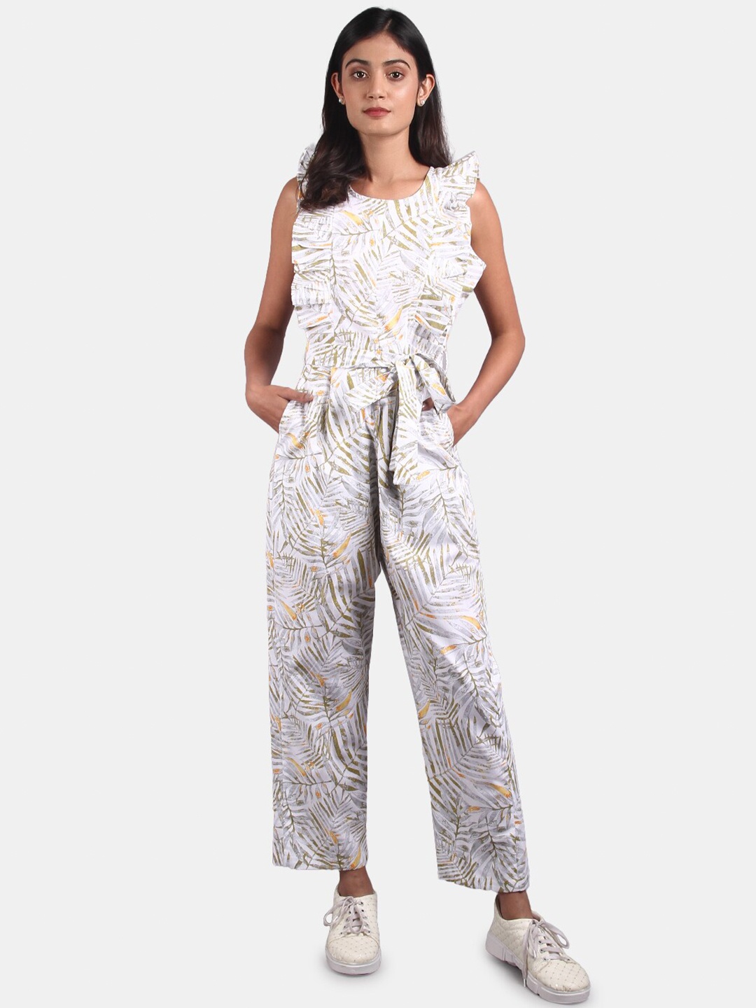 

INDOPHILIA Cotton Printed Basic Jumpsuit, White