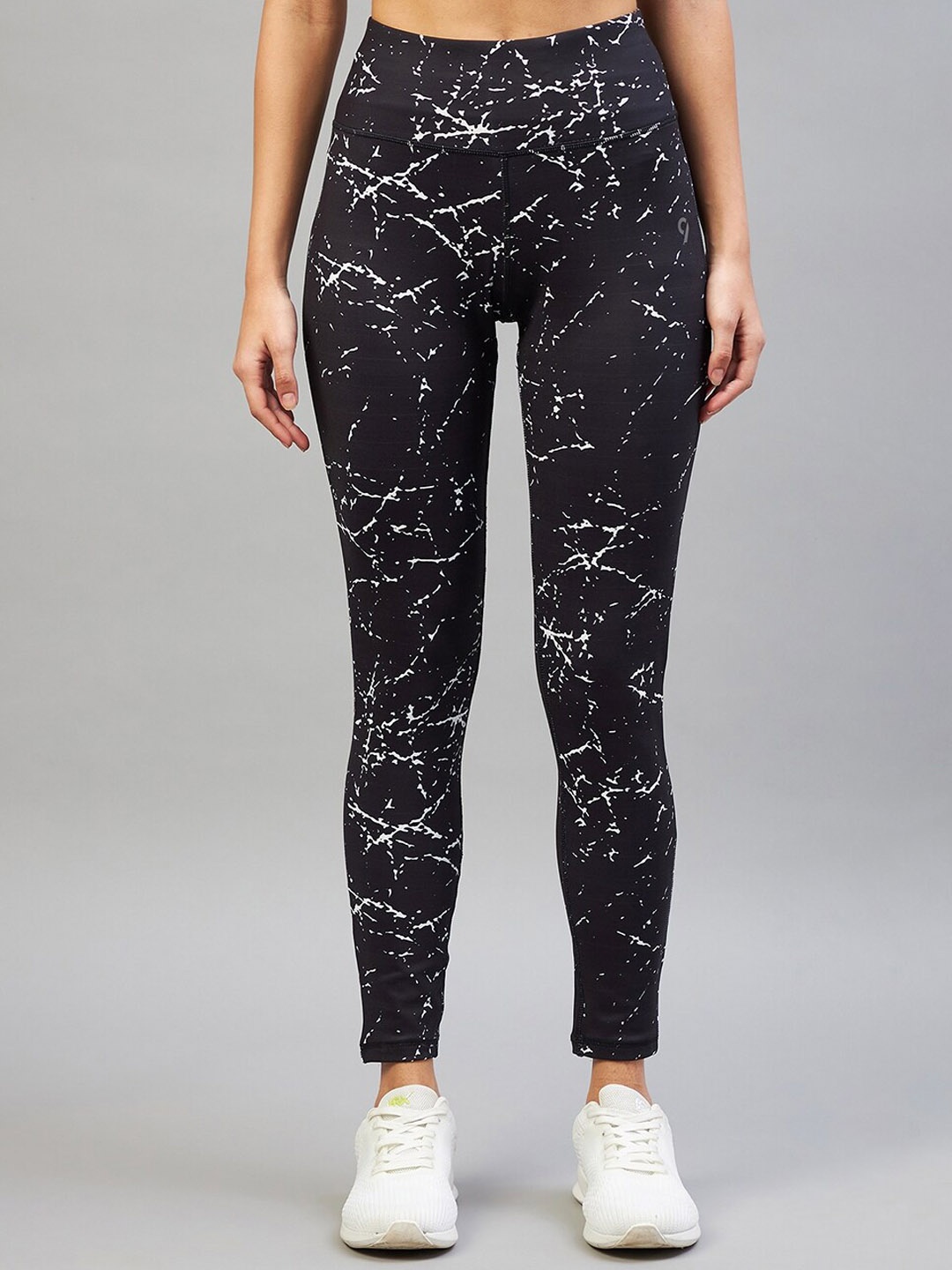 

C9 AIRWEAR Women Abstract Printed Skinny-Fit Rapid Dry Running Tights, Navy blue