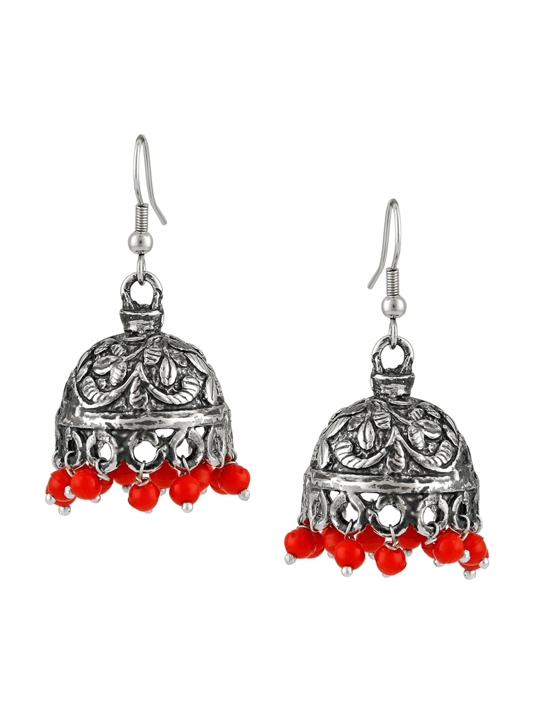 

Mahi Silver Plated Contemporary Oxidised Stone Studded Jhumkas Earrings