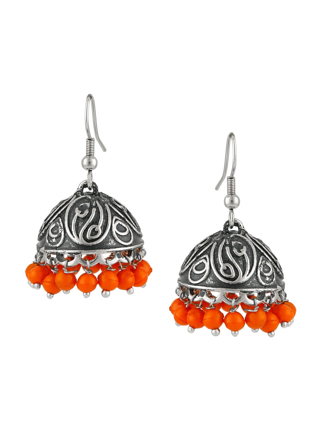 

Mahi Silver Plated Contemporary Oxidised Stone Studded Jhumkas Earrings