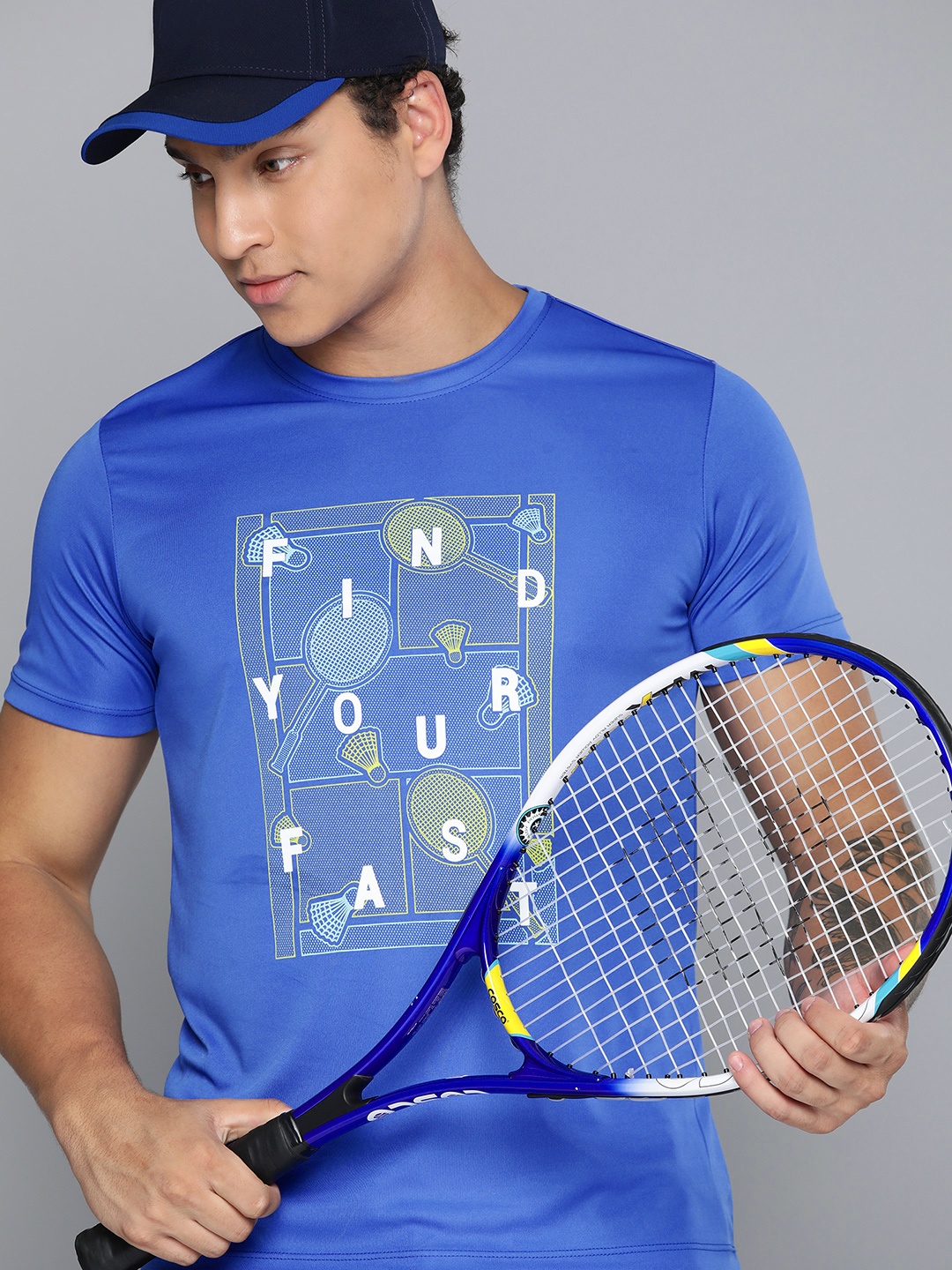 

HRX by Hrithik Roshan Typography Printed Racket Sport Rapid-Dry T-shirt, Blue