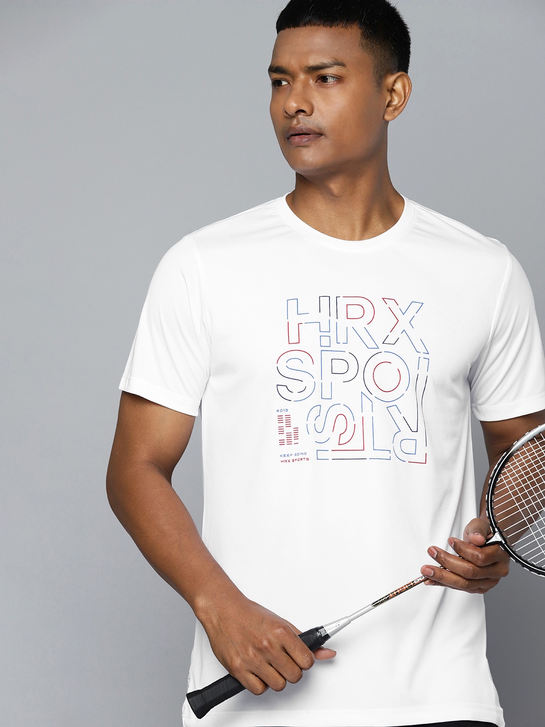 

HRX by Hrithik Roshan Men Brand Logo Printed Rapid-Dry Racket Sport T-shirt, White