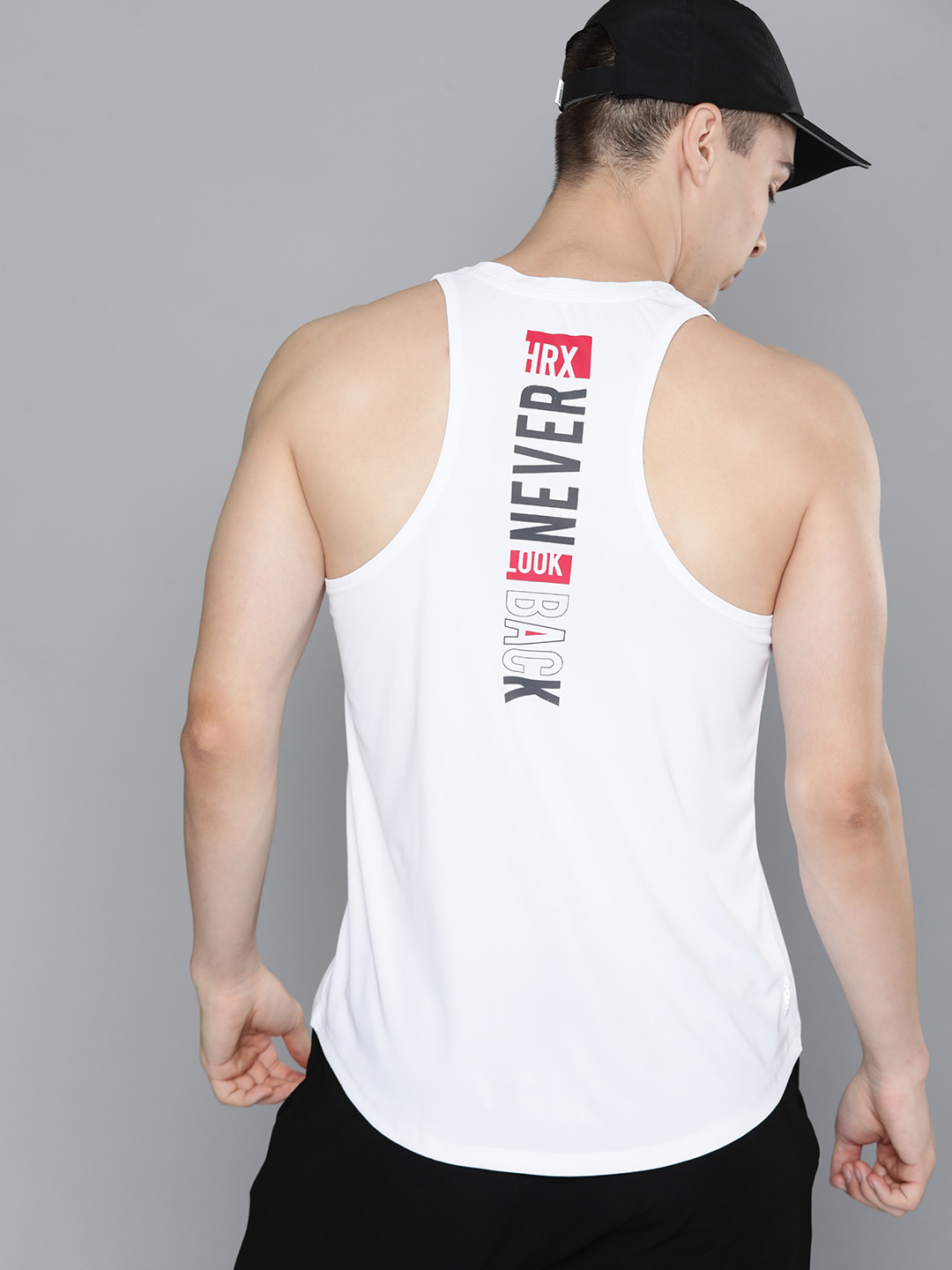 

HRX by Hrithik Roshan Typography Printed Rapid-Dry Sleeveless Training T-shirt, White