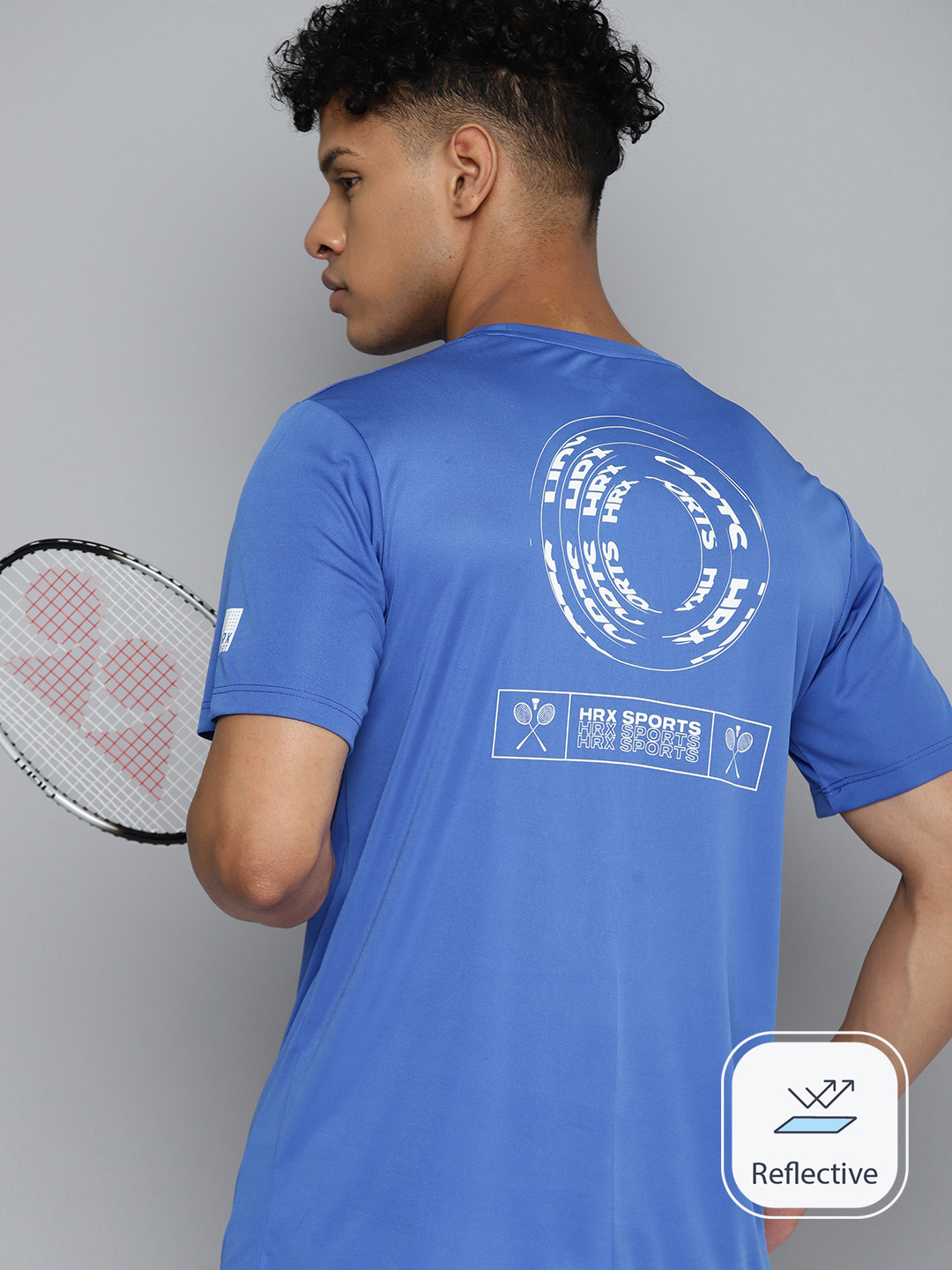 

HRX by Hrithik Roshan Brand Logo Print Rapid-Dry Badminton T-shirt, Blue