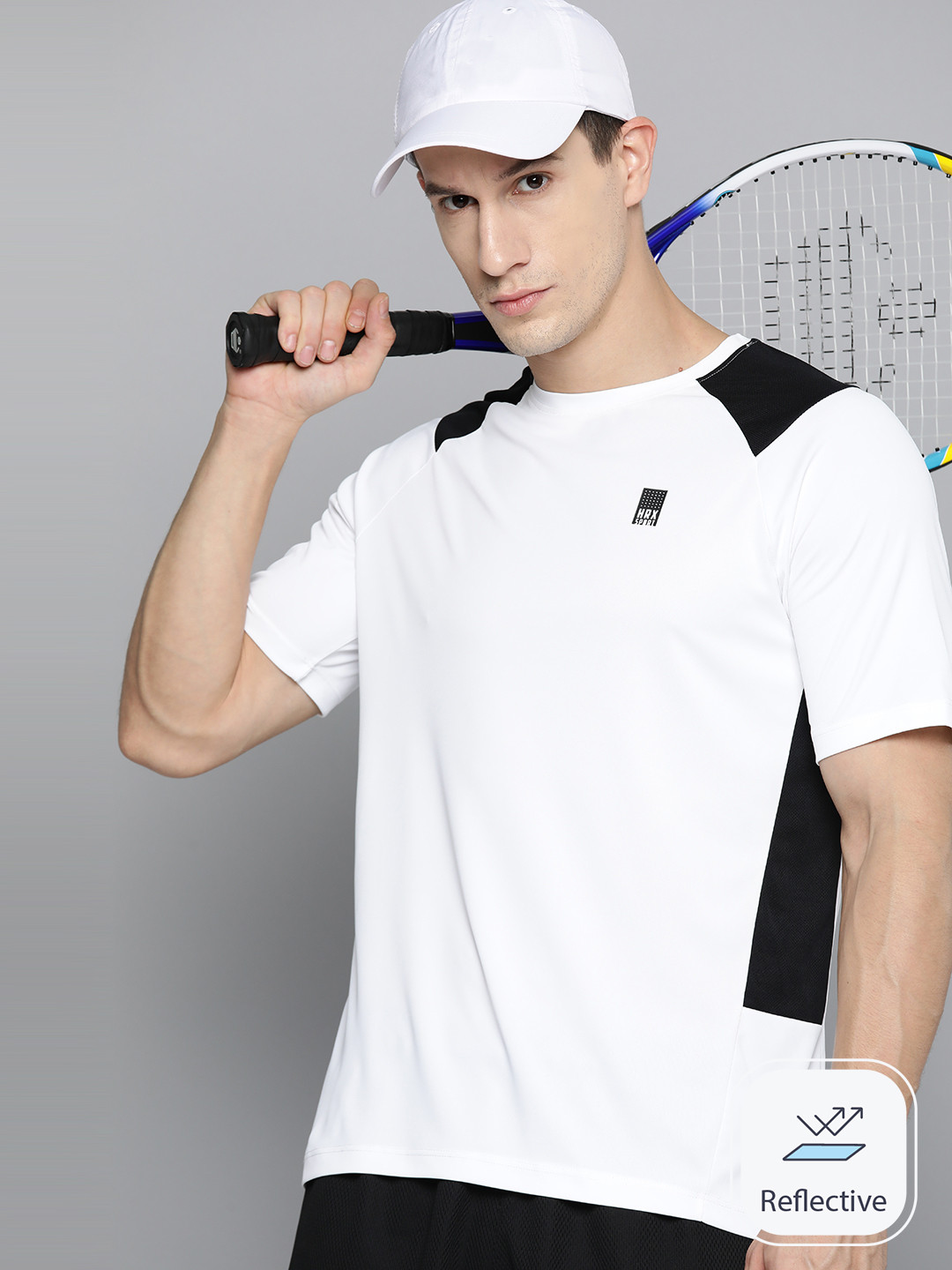 

HRX by Hrithik Roshan Men Colourblocked Racket Sport T-shirt with Printed Back, White