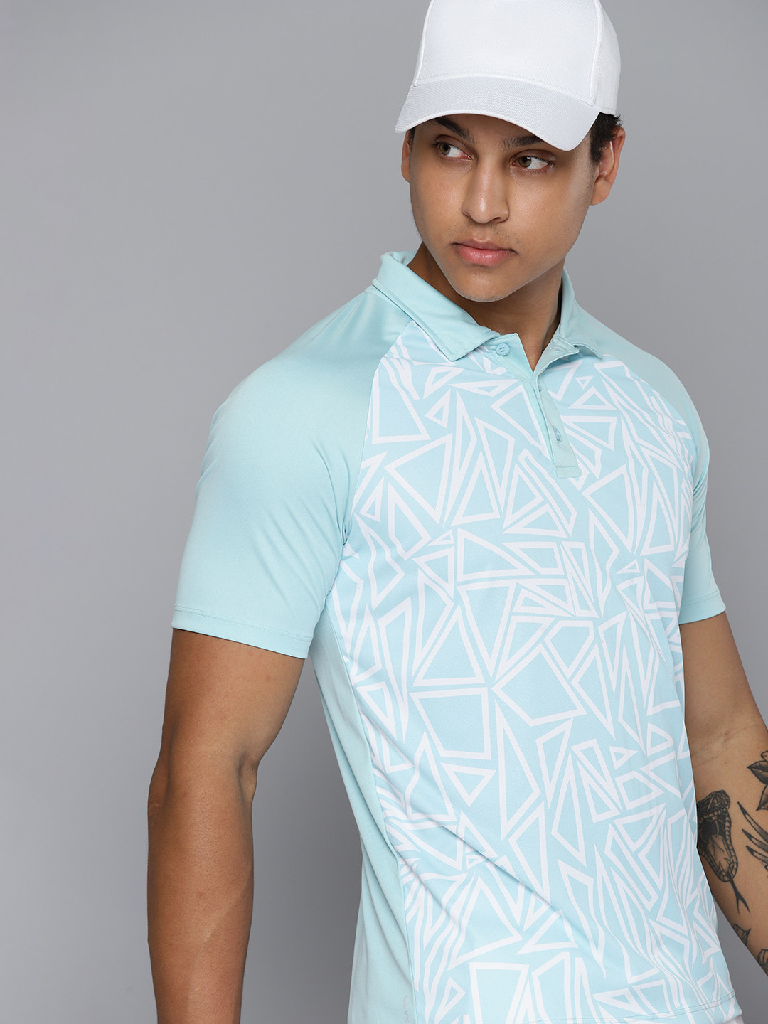 

HRX by Hrithik Roshan Rapid-Dry Printed Polo Collar Racket Sport T-shirt, Sea green