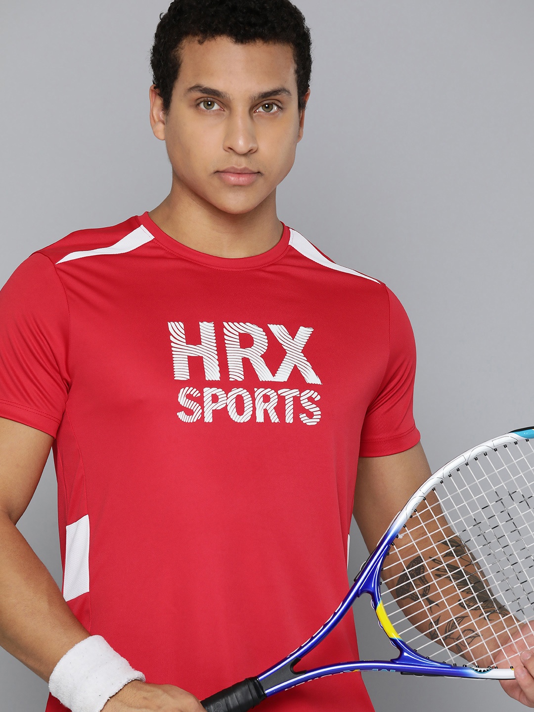

HRX by Hrithik Roshan Rapid-Dry Printed Racket Sport T-shirt, Red